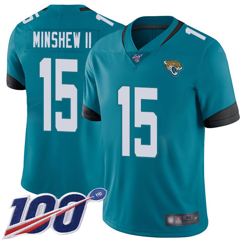 Men Nike Jacksonville Jaguars #15 Gardner Minshew II Teal Green Alternate  Stitched NFL 100th Season Vapor Limited Jersey